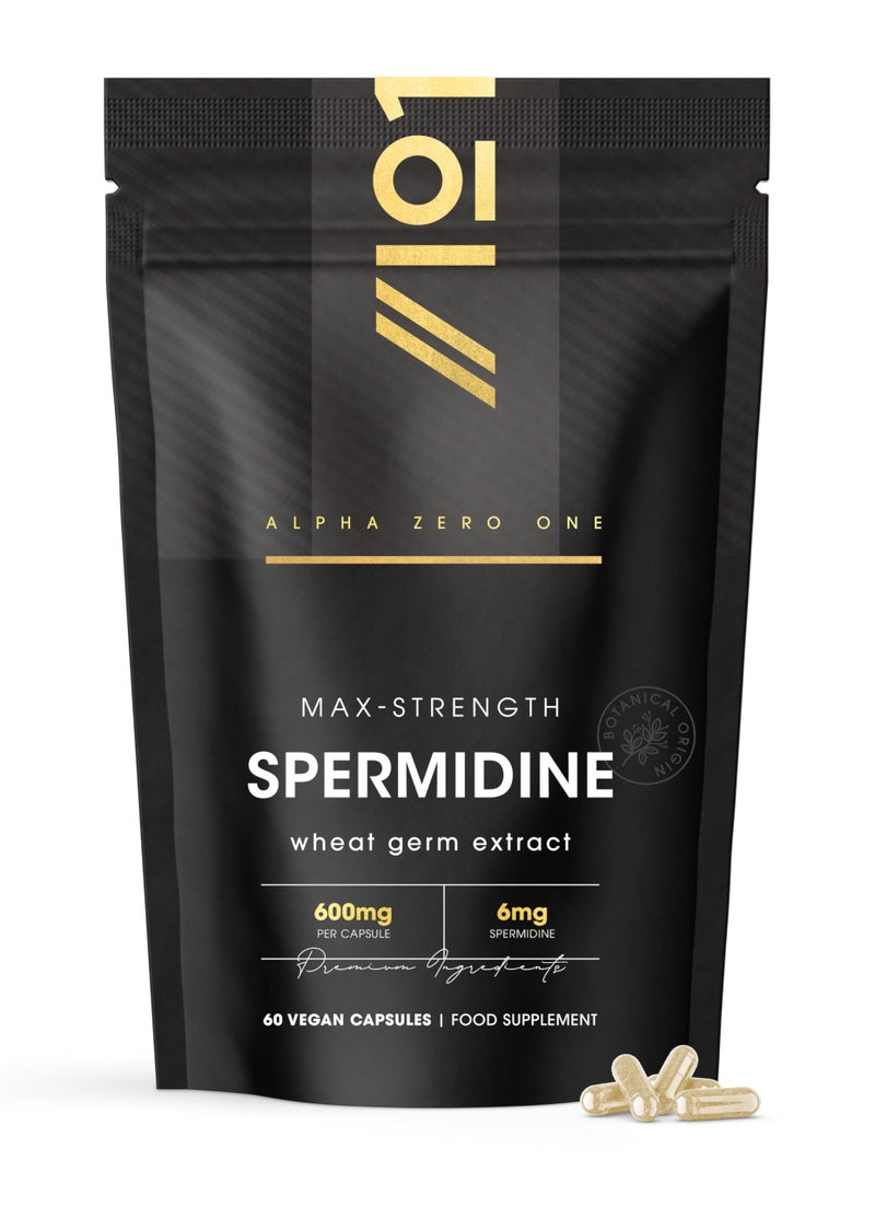 Spermidine Supplements Wheat Germ Extract â€“ 600mg per Capsule - 6mg Spermidine High Strength Supplement â€“ 60 Vegan Capsules (2 Months Supply) by Alpha01